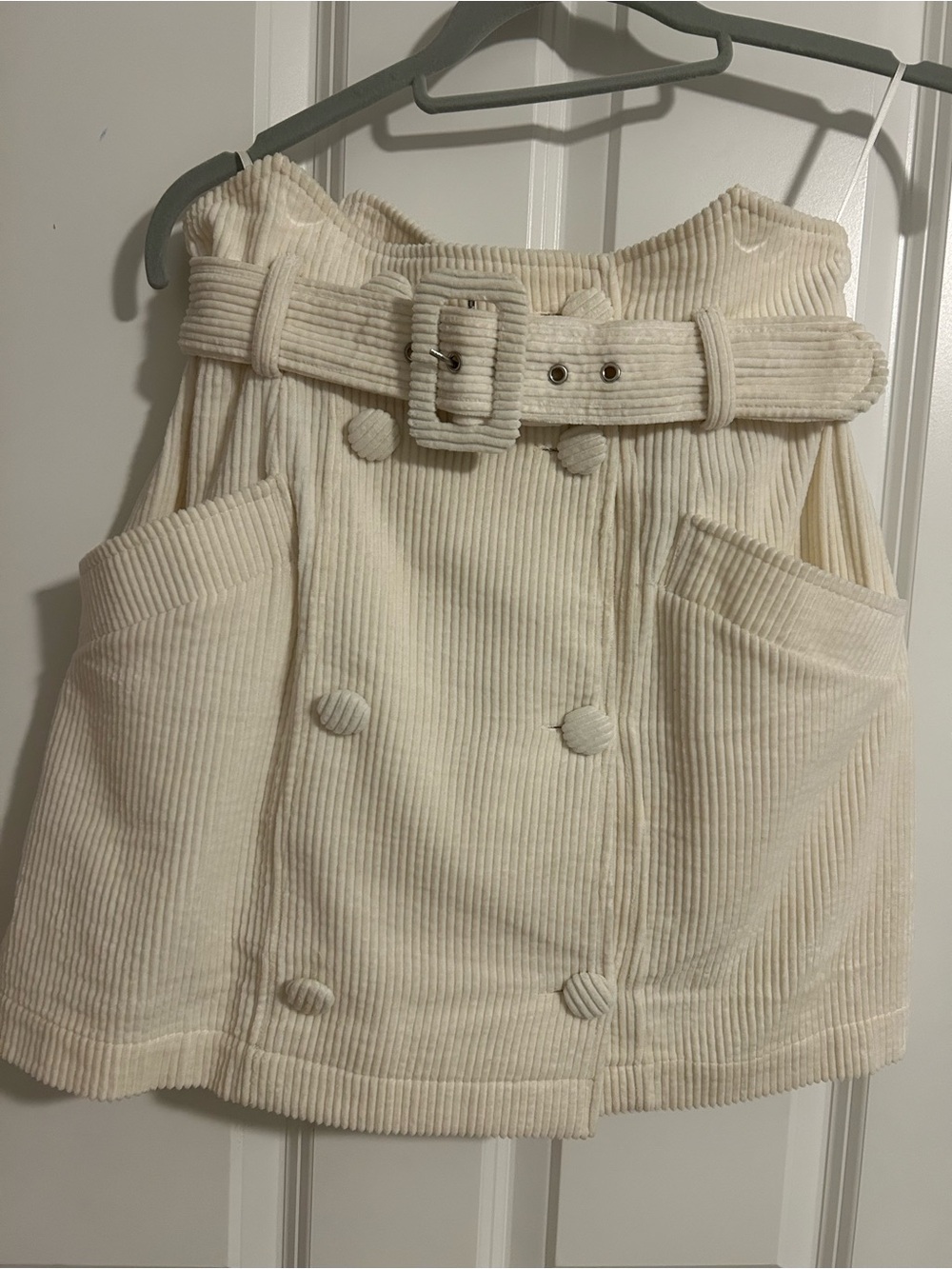 J.O.A. Cream Corduroy Mini Skirt with Buckle Belt